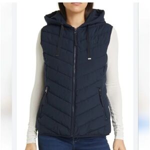 NWT Ralph Lauren Blue Hooded stretch puffer vest Women's Medium (023)